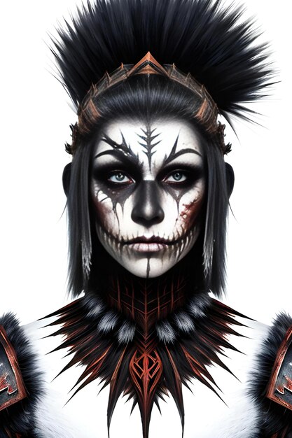 A female warrior with a skull makeup