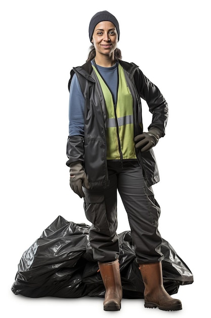 Photo female waste manager on white background