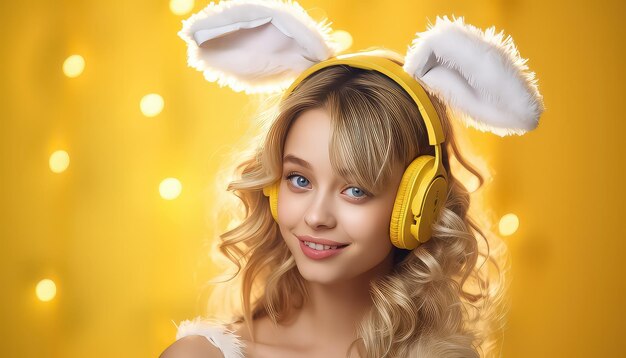 Female wear rabbit costume easter concept