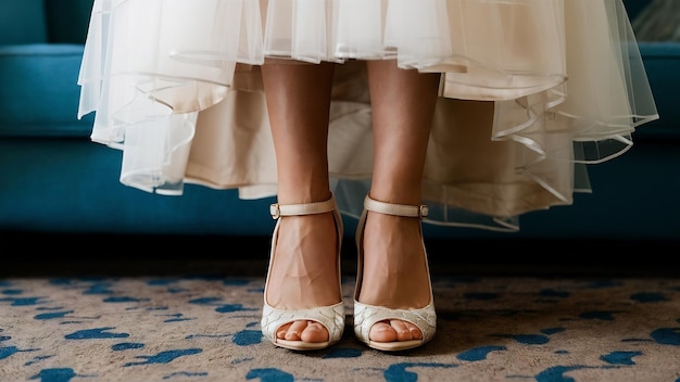 Female wedding shoes close up