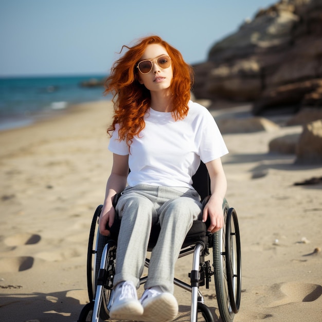 Female in a wheelchair in white tshirt