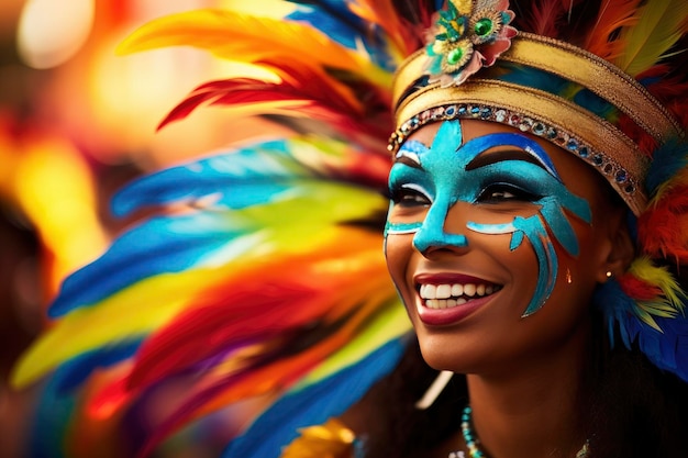 Female with Dresses and costumes of the Barranquilla Carnival a colorful Colombian Festival