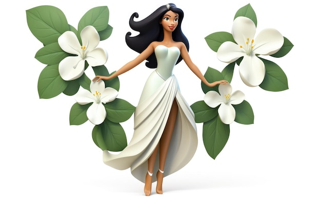 female with jasmine style 3d on white background