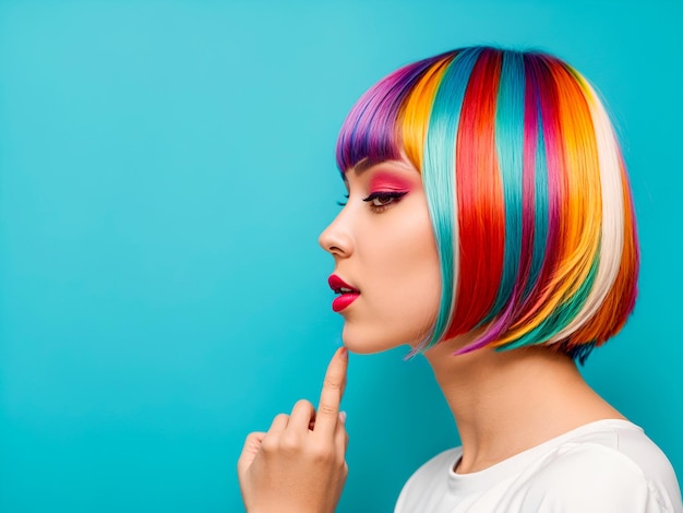 Photo a female with a multicolored bob haircut