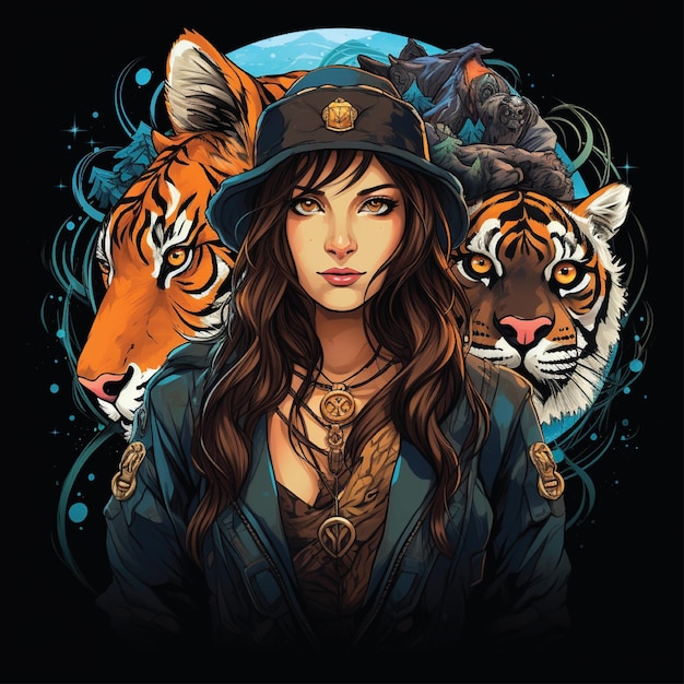 female zookeeper with tiger and bear thisrt design