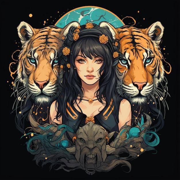 female zookeeper with tiger and bear thisrt design