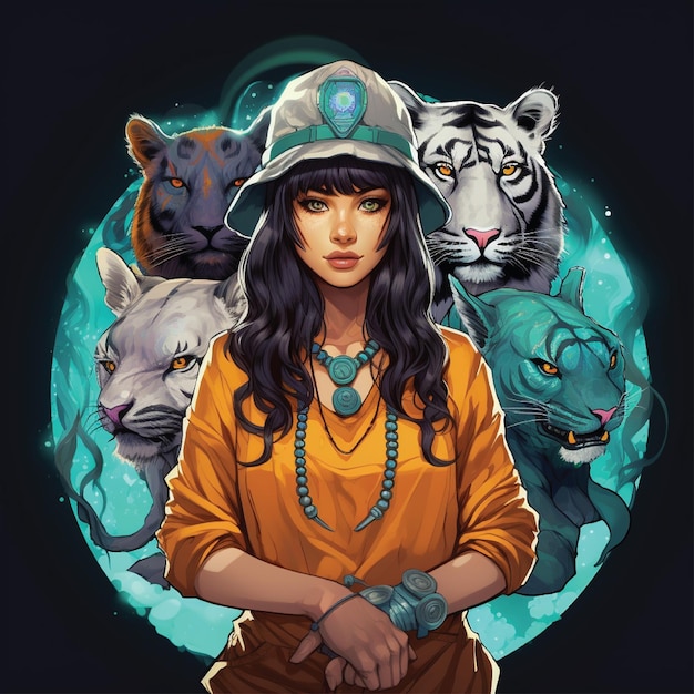 female zookeeper with tiger and bear thisrt design