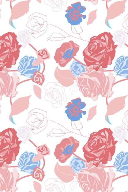 feminine floral png pattern with pink roses pastel background
