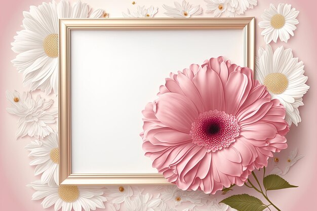 Feminine pink flower backdrop with a frame