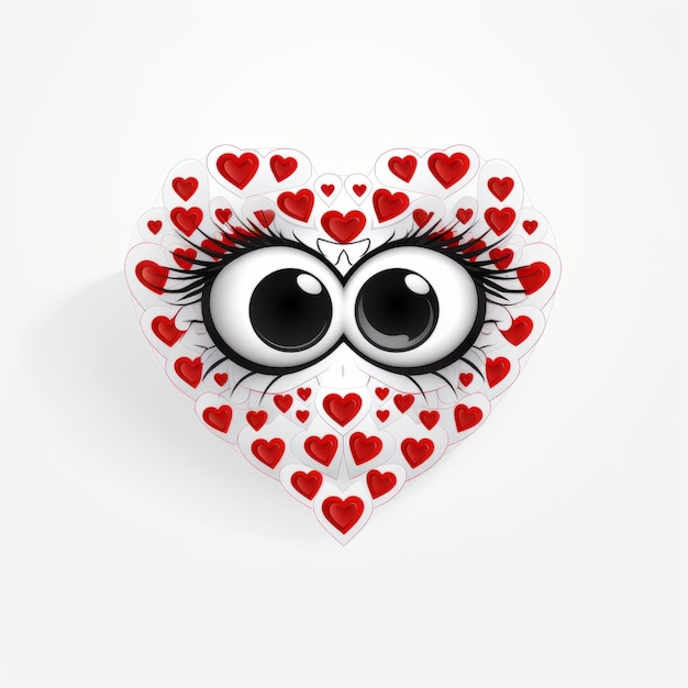 Foto feminine sticker art eye shape con cuori rossi e disegni di personaggi giocosi