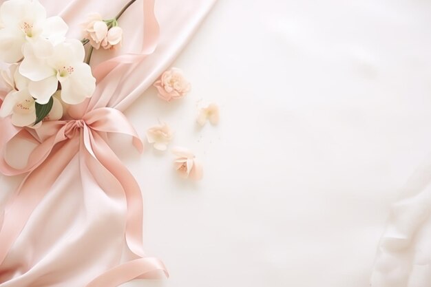 Feminine wedding mockup with flowers and ribbon