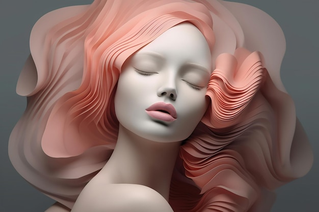 閉じた目とピンクの ⁇ のイラストの感性的な女性