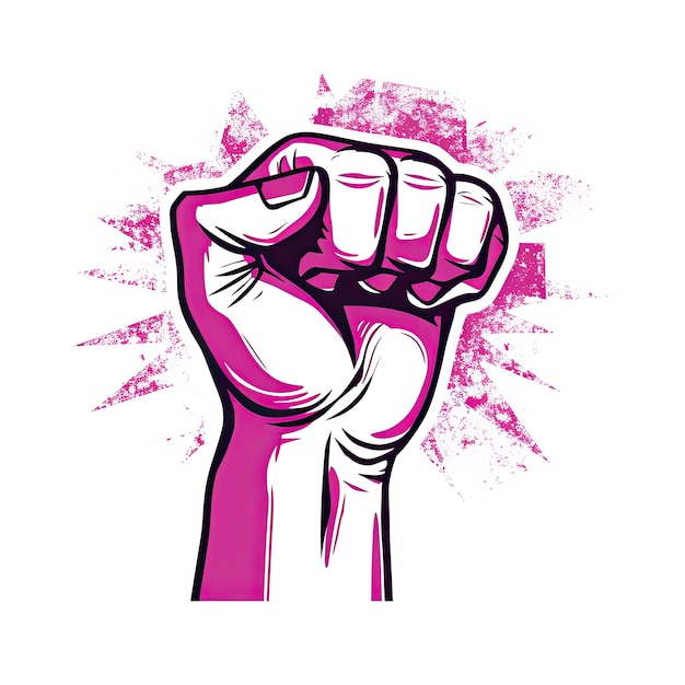 A feminist symbol that has a fist in the style of light white and magenta Generative AI