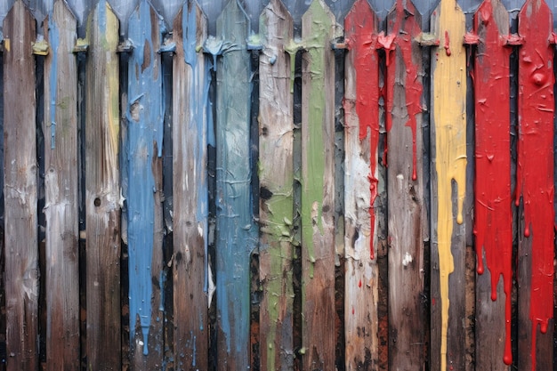 질감을 위한 페인트 물방울과 줄무늬가 있는 울타리 세부 사항