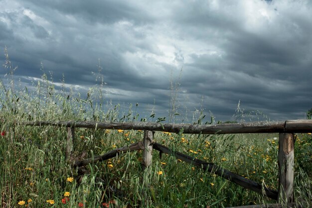 Photo fence on field against sky