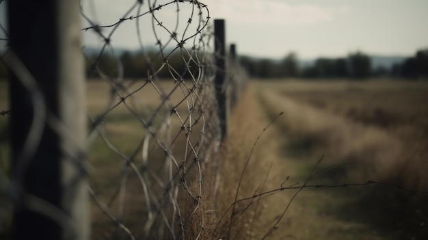 A fence in a field with a field in the background