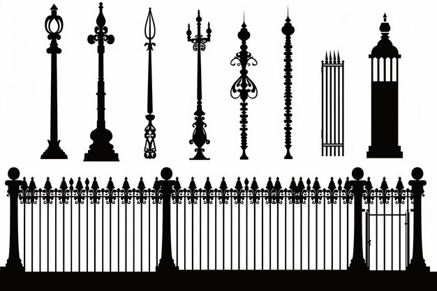 Fence Silhouette Set On White Background