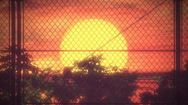 Fence at sunset