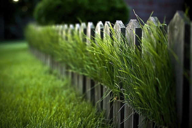 A fence with grass growing on it