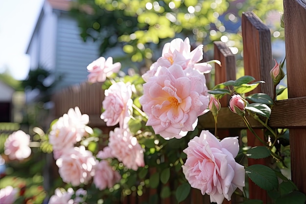 A fence with pink roses on it