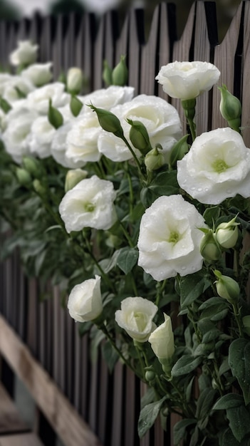 A fence with white flowers on it