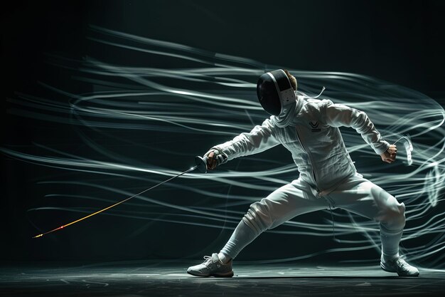 Photo a fencer on a dark background the concept of the olympic games