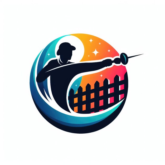 Photo fencing sport logo cartoon design template concept colorful