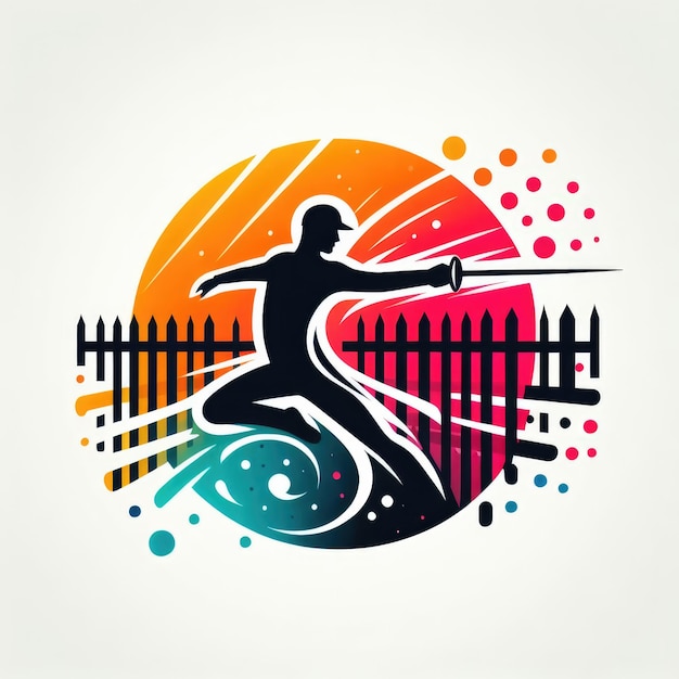 フェンシング スポーツ ロゴ カートゥーン デザイン テンプレート コンセプト カラフル