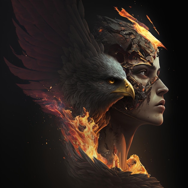 Fenix and woman Realistic art