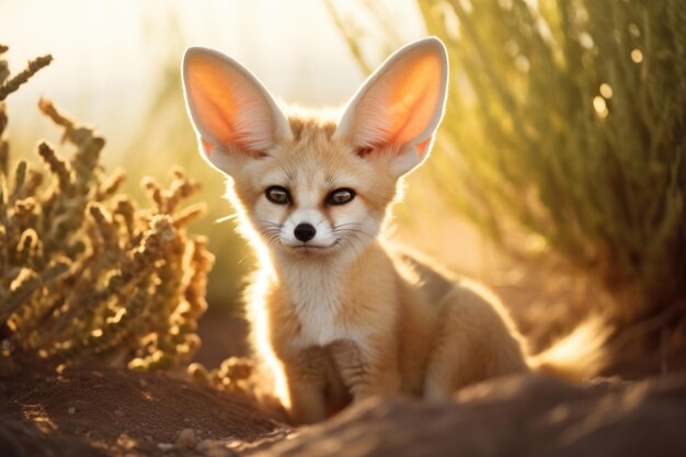 Foto fennec fox in zijn natuurlijke leefgebied met zijn kenmerkende grote oren en woestijn aangepaste charme