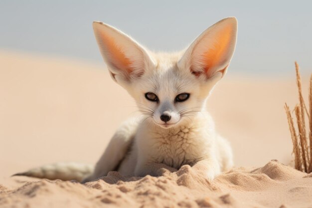 Foto la volpe fennec nel suo habitat naturale mostra le sue caratteristiche orecchie grandi e il suo fascino adattato al deserto