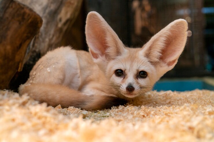 Фотография лисица фенек (vulpes zerda) - небольшая ночная лисица, обитающая в пустыне сахара.