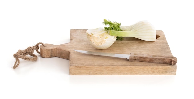 Fennel bulb on a wooden cutting board