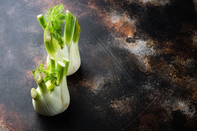 Fennel bulbs on old rustic table