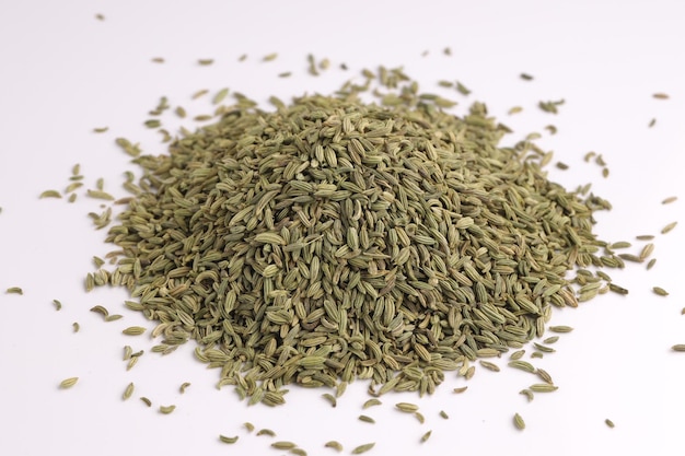Fennel seed indian spicearranged on a white colored background