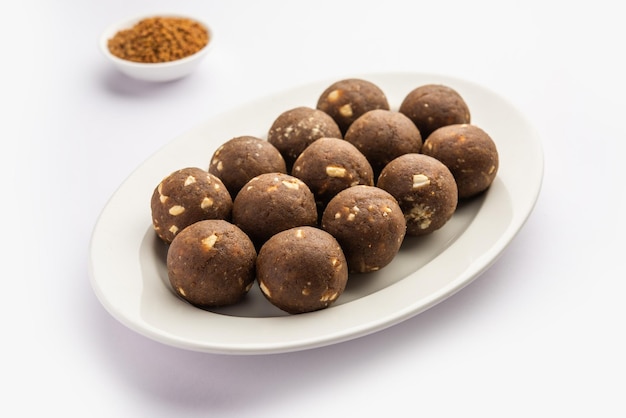 Fenugreek or methi ke Laddu laddo or laddoo or sweet mithai balls for boosting immunity in winters