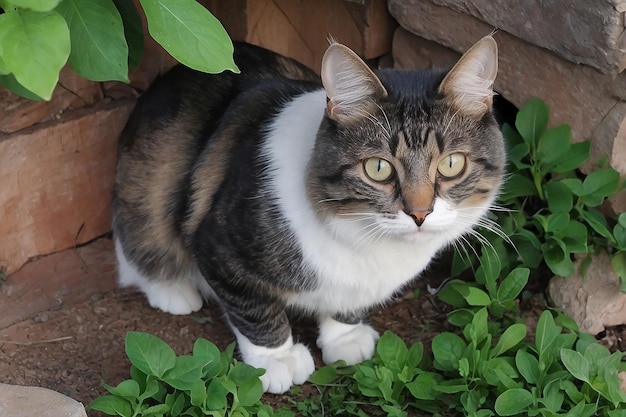 Photo feral cat belong to my neighbors looking at me while taking picture of it