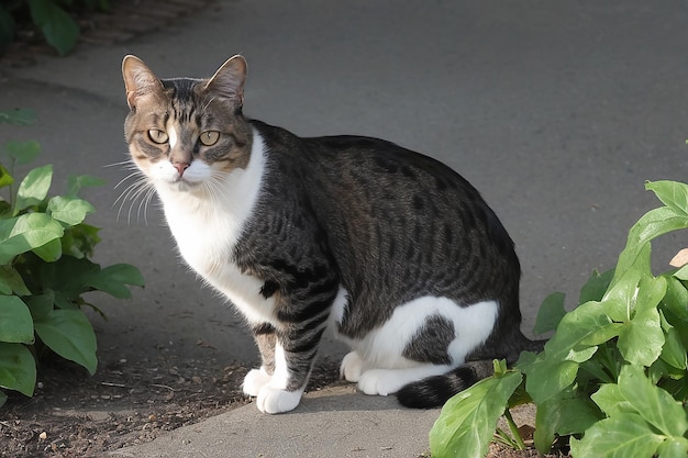 Photo feral cat belong to my neighbors looking at me while taking picture of it