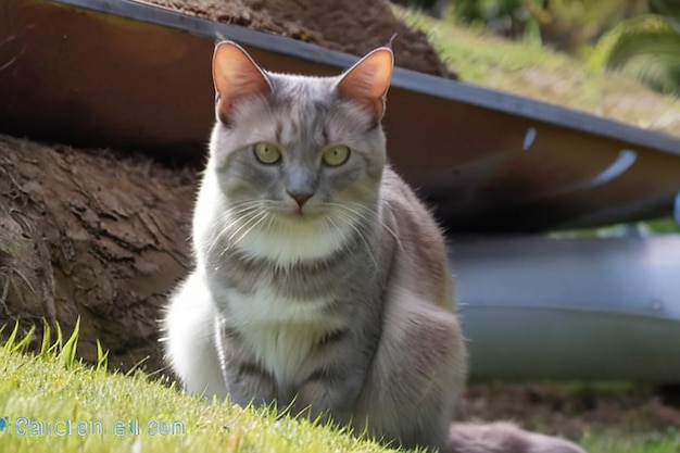 Feral cat belong to my neighbors looking at me while taking picture of it