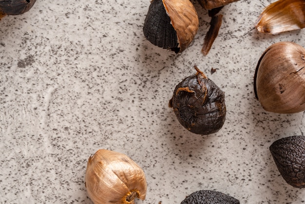 Fermented black garlic The color is a result of the Maillard reaction or caramelization