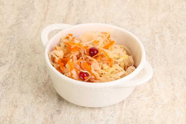 Fermented cabbage sauerkraut in the bowl