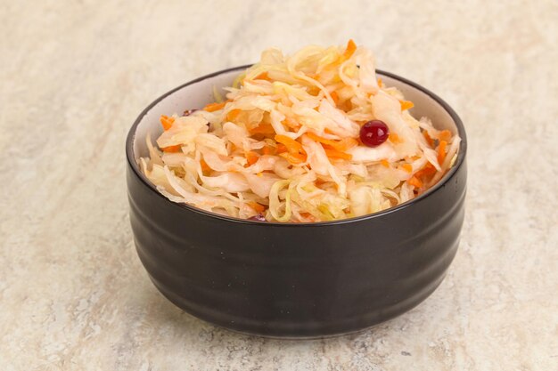 Fermented cabbage sauerkraut in the bowl