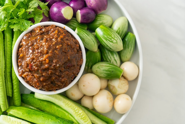 Fermented Fish Chili Paste with Fresh Vegetables - Healthy food style