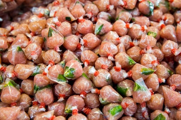 Fermented ground pork wrap in plastic