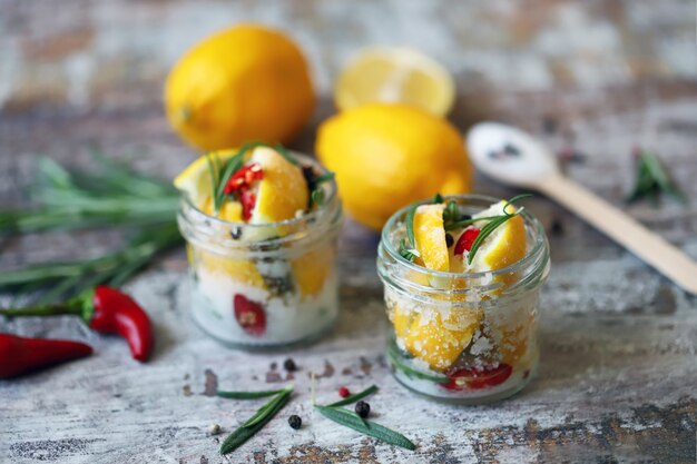 Fermented lemons in jars