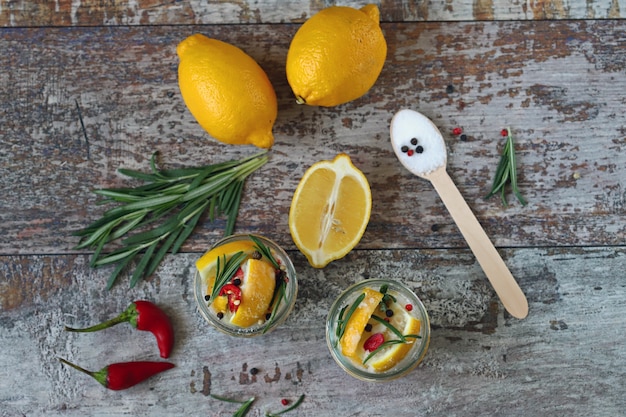 Fermented lemons in jars