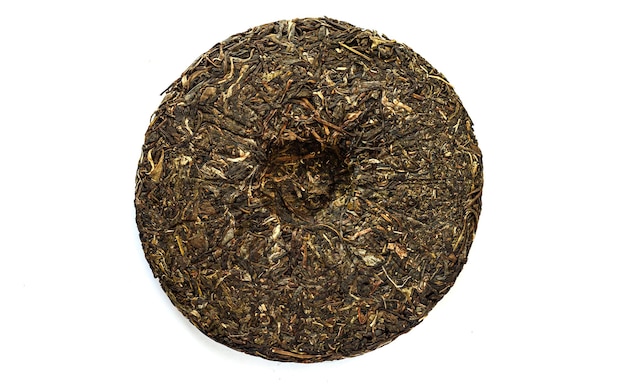 Fermented and pressed chinese puer tea isolated