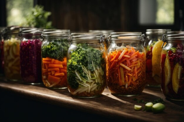 Fermented vegetables in jars ai generative