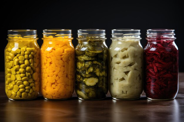 Foto verdure fermentate in barattolo al tavolo della cucina fotografia alimentare pubblicitaria professionale