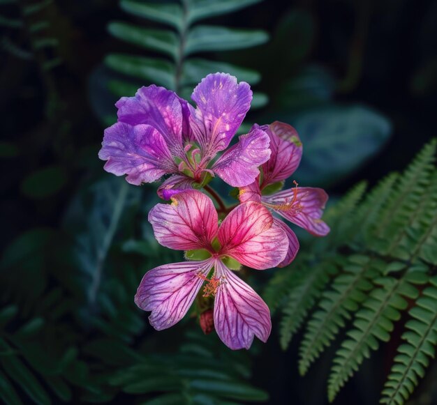 a fern blossom in bloom this flowers pink and purple